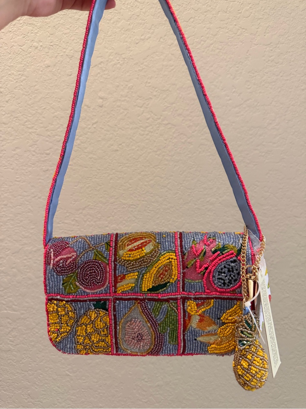 Viral Fruit Beaded Shoulder Bag W/Charm